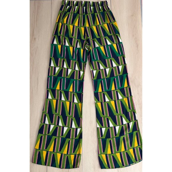 Zara Geometric Green Yellow Pink Print Palazzo Pants w/ Pockets M 60's Aesthetic - Picture 8 of 15